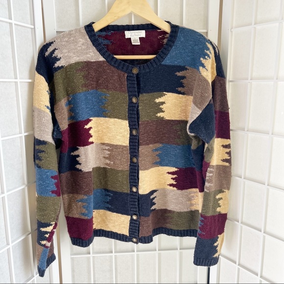 Christopher & Banks Sweaters - Vintage Christopher & Banks Multicolor Patchwork Style Cardigan Sweater Large